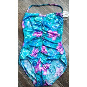 Vintage One Piece Floral Swimsuit By Sandcastle Size 14 Built In Bra Liner NWT